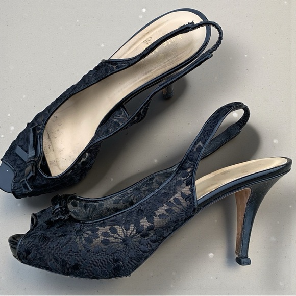 kate spade Shoes - Kate Spade Black Lace Slingback Heels 8